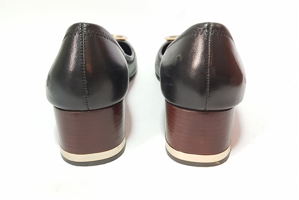 Tory Burch 'Reva' Black Leather Block Heel Pumps | Pre Loved |