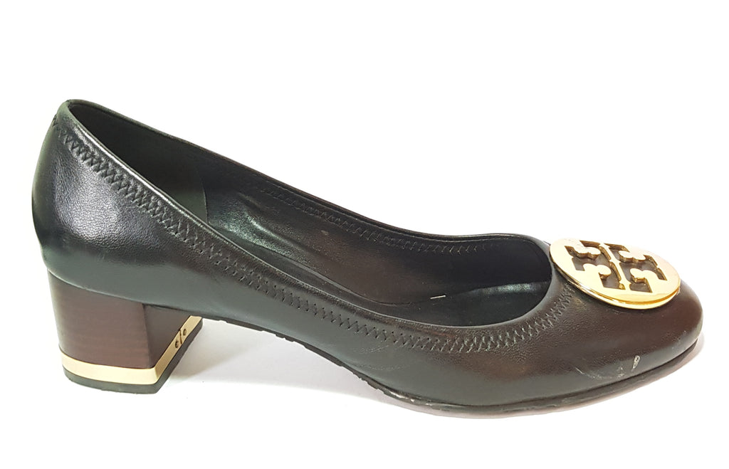 Tory Burch 'Reva' Black Leather Block Heel Pumps | Pre Loved |