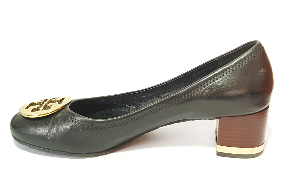 Tory Burch 'Reva' Black Leather Block Heel Pumps | Pre Loved |