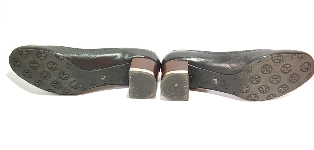 Tory Burch 'Reva' Black Leather Block Heel Pumps | Pre Loved |