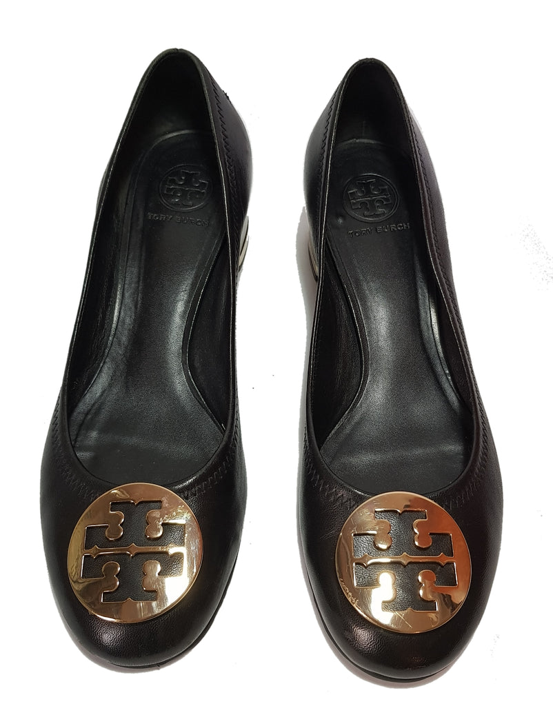 Tory Burch 'Reva' Black Leather Block Heel Pumps | Pre Loved |