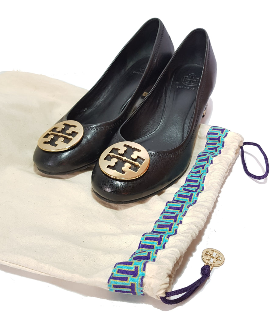 Tory Burch 'Reva' Black Leather Block Heel Pumps | Pre Loved |