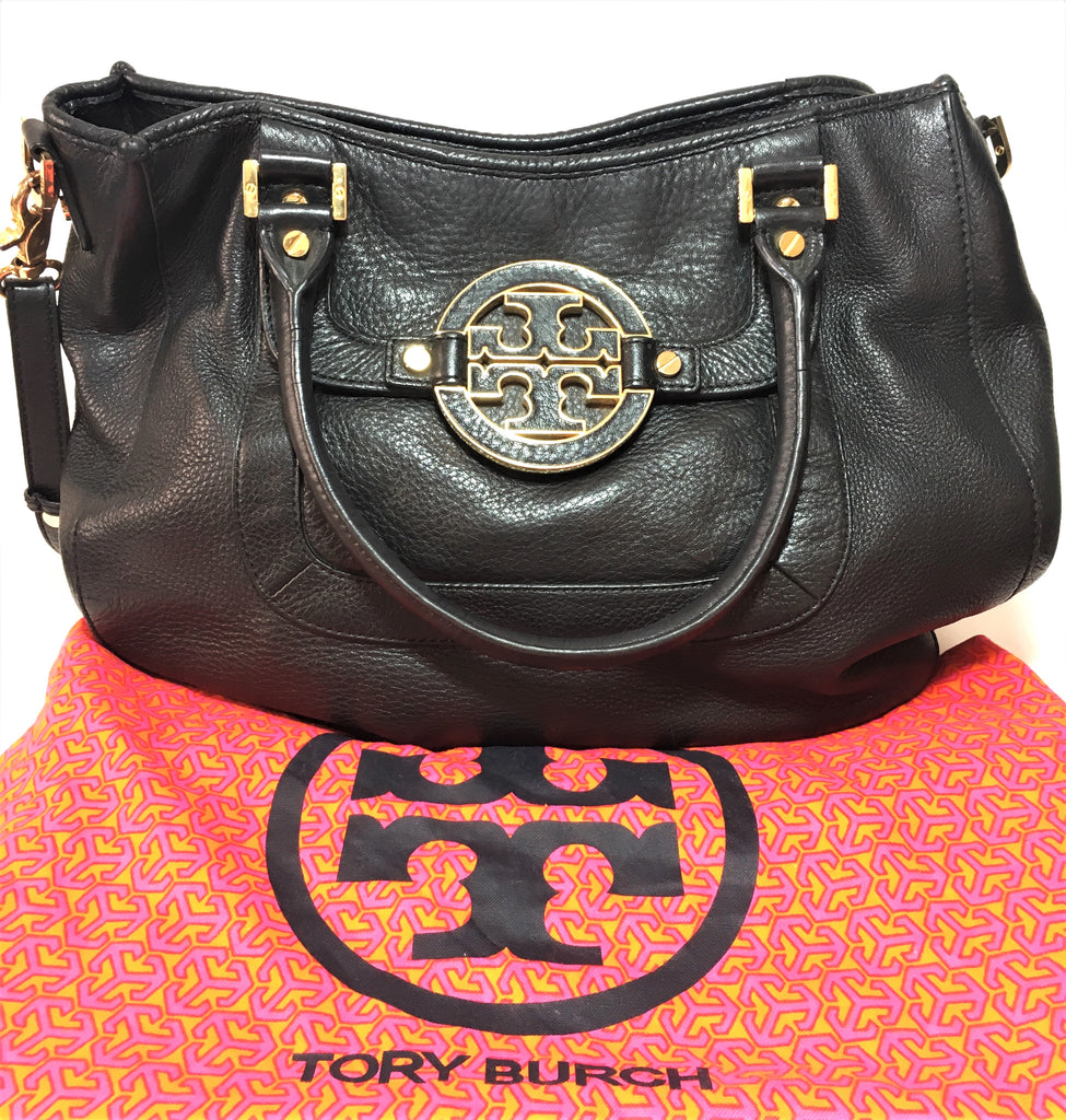 Tory Burch 'Amanda' Black Leather Hobo Tote | Pre Loved |