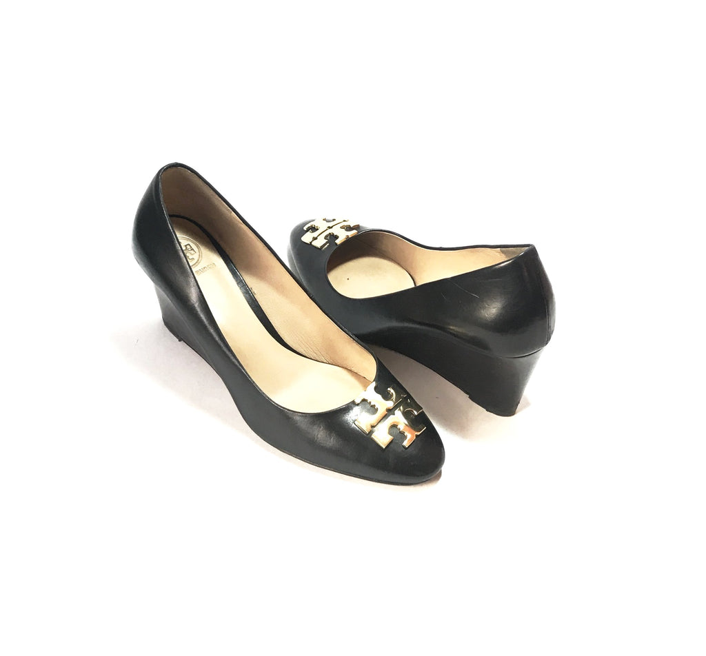 Tory Burch Black Leather Wedges | Pre Loved |