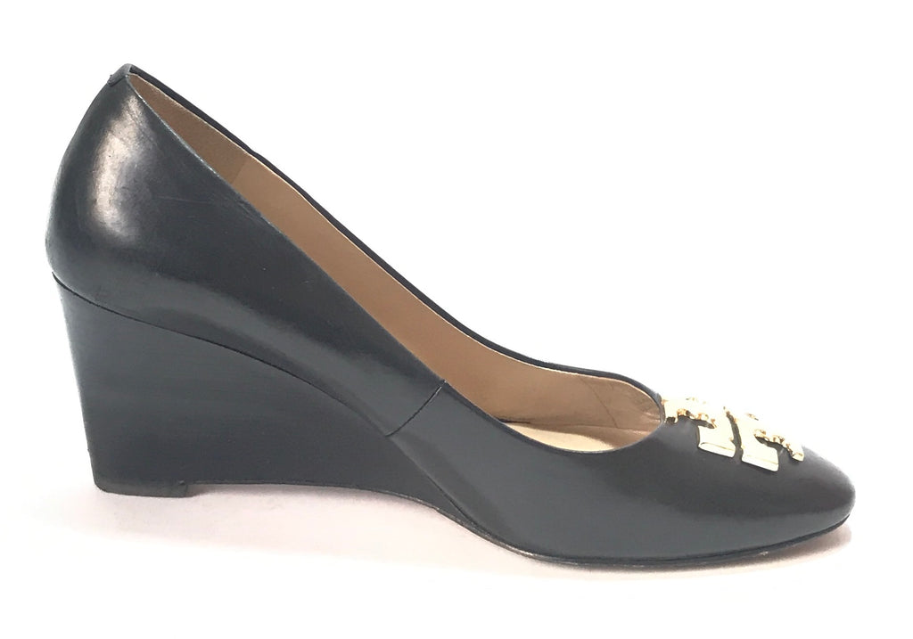 Tory Burch Black Leather Wedges | Pre Loved |