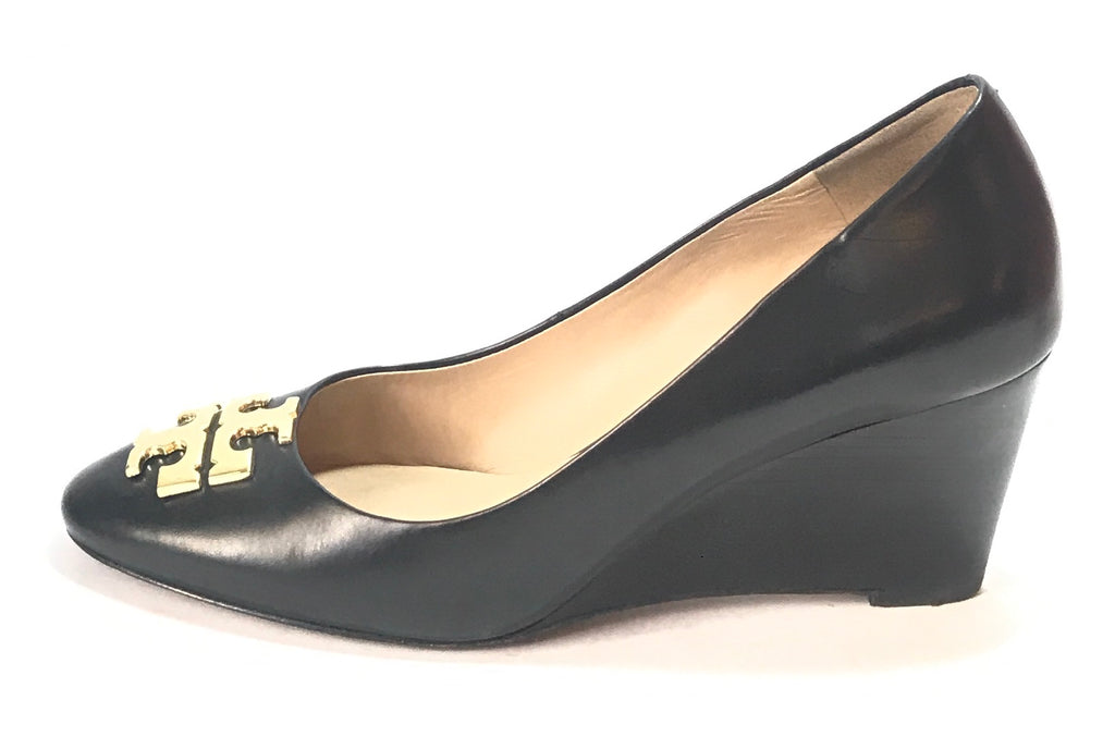 Tory Burch Black Leather Wedges | Pre Loved |
