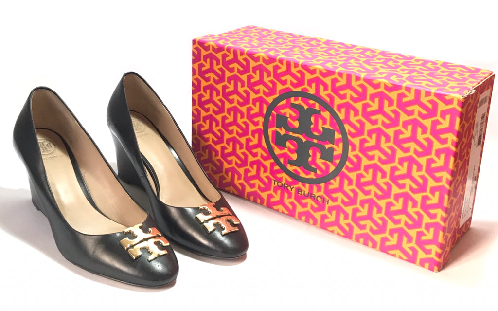 Tory Burch Black Leather Wedges | Pre Loved |