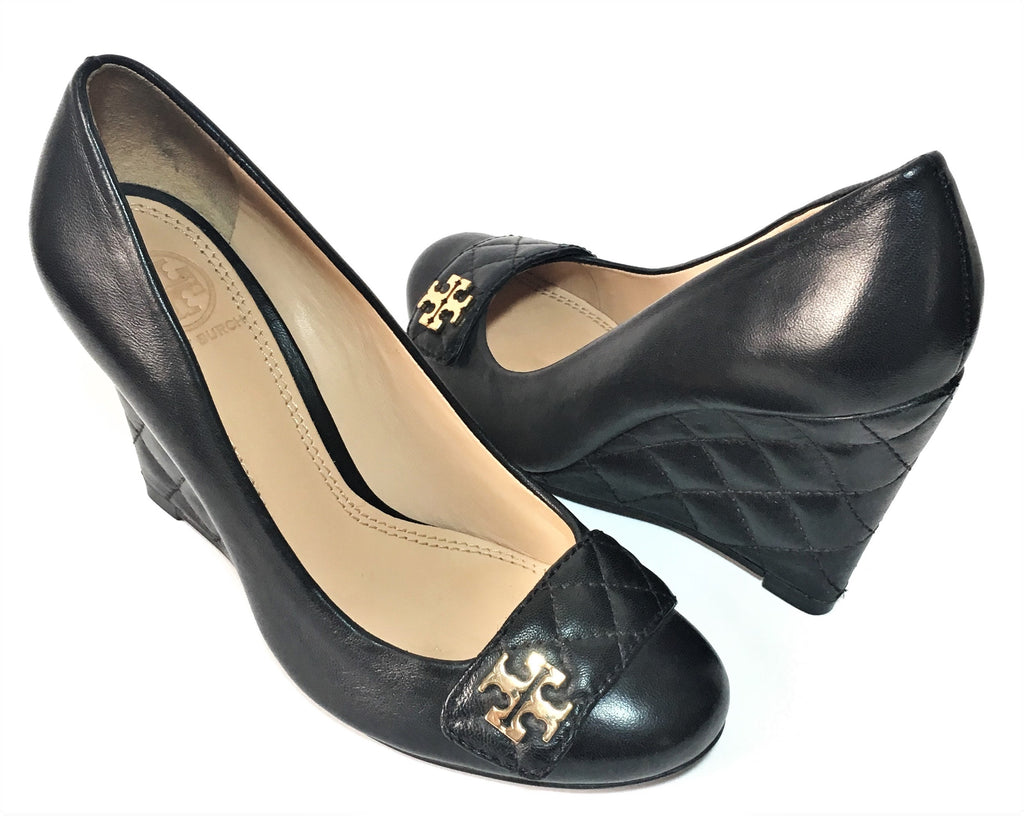 Tory Burch Black Leather Wedges | Gently Used |