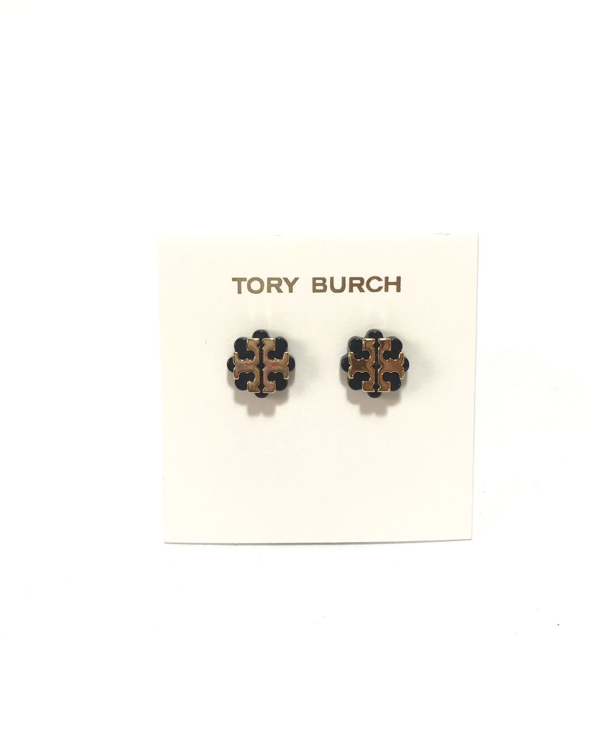 Tory Burch Black Gold Logo Stud Earrings Brand New Secret