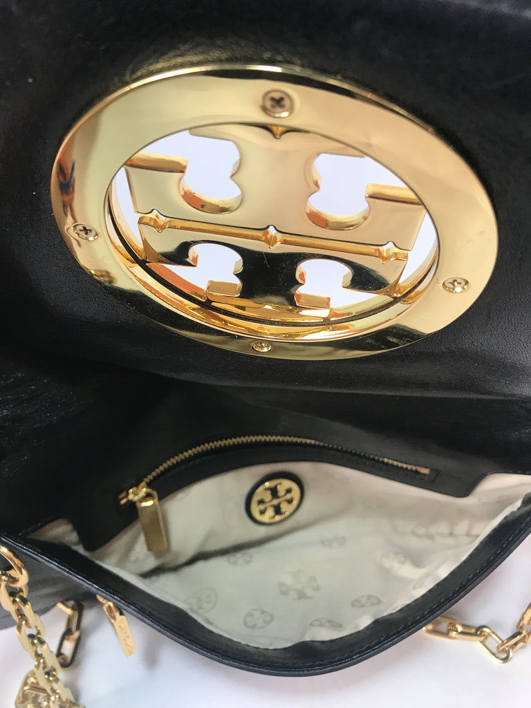 Tory Burch Black & Gold 'REVA' Clutch | Pre Loved |