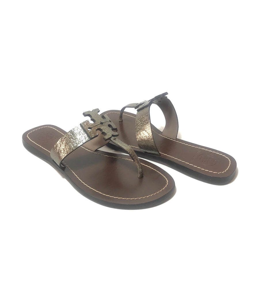Tory Burch Bullet MOORE Silver Leather Logo Flats | Gently Used |