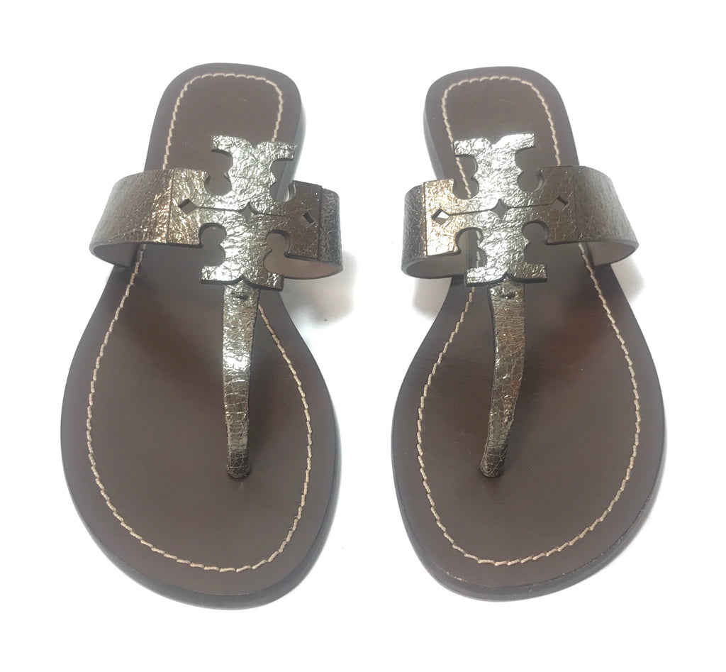 Tory Burch Bullet MOORE Silver Leather Logo Flats | Gently Used |