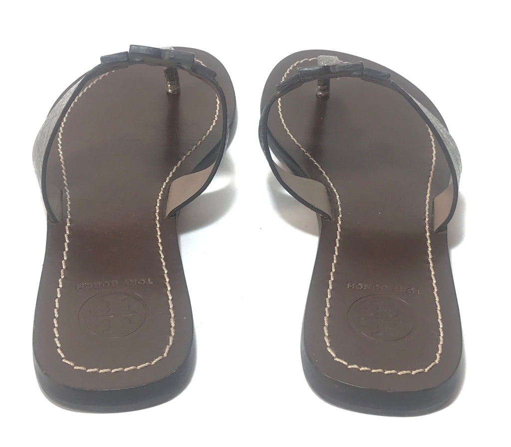 Tory Burch Bullet MOORE Silver Leather Logo Flats | Gently Used |