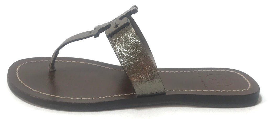 Tory Burch Bullet MOORE Silver Leather Logo Flats | Gently Used |