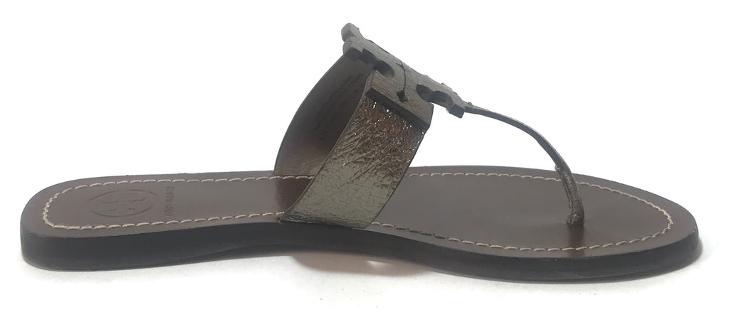 Tory Burch Bullet MOORE Silver Leather Logo Flats | Gently Used |