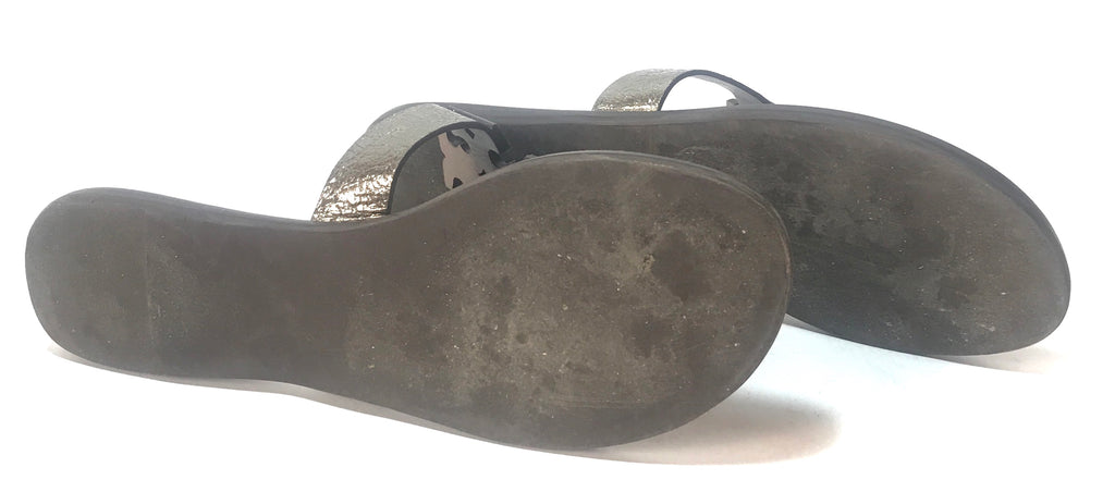 Tory Burch Bullet MOORE Silver Leather Logo Flats | Gently Used |