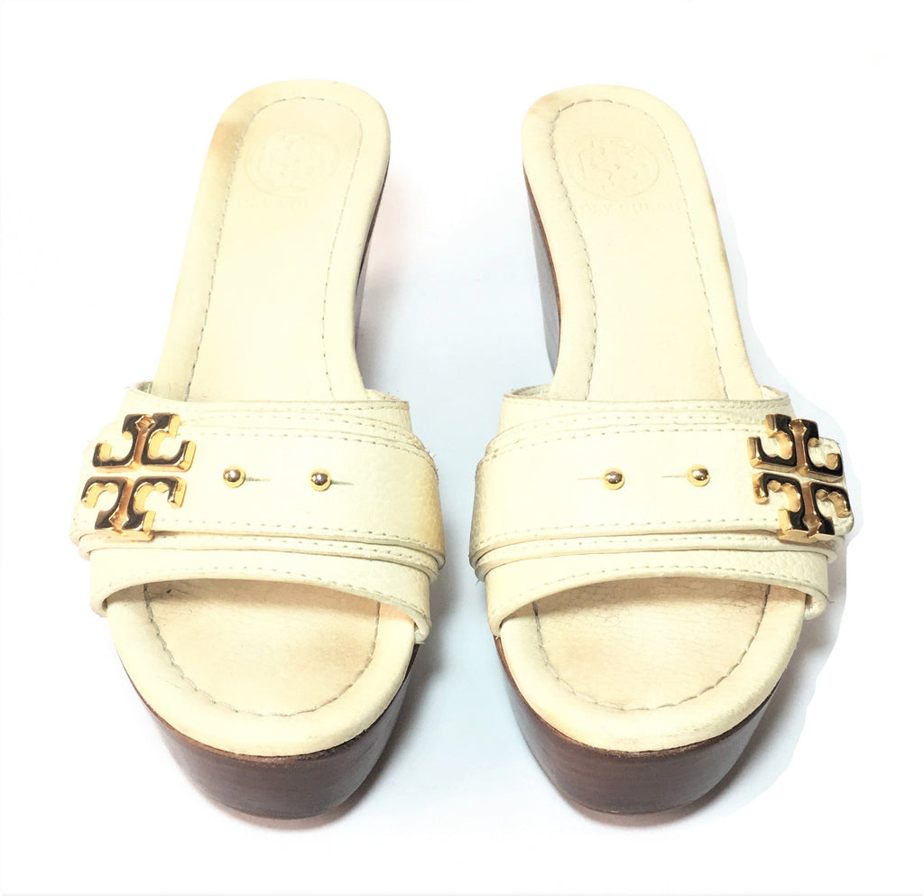 Tory Burch Cream Leather Wedges | Pre Loved |