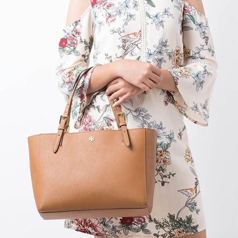 Tory Burch Tan Saffiano 'Emerson Buckle' Leather Tote | Brand New |