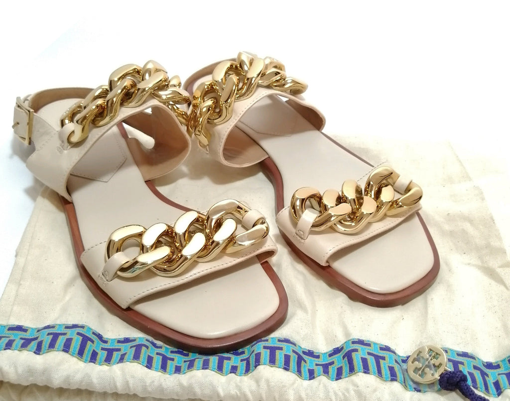 Tory Burch Gold Chain 'Adrien' Flat Sandals | Brand New |