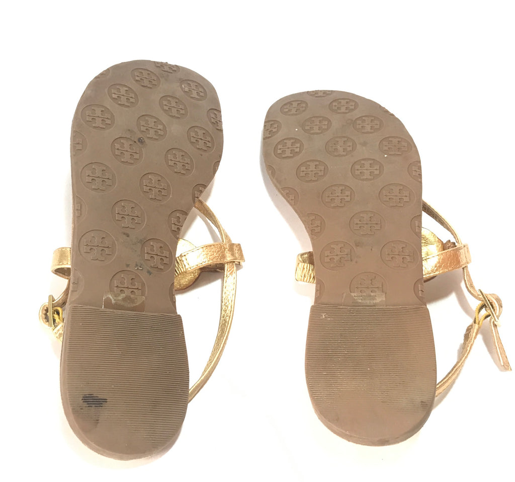 Tory Burch Gold Leather Logo Sandals | Gently Used |