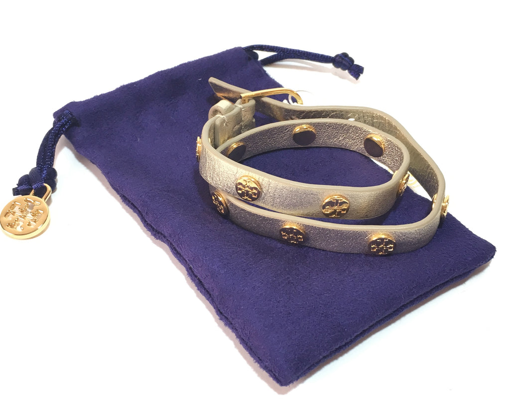 Tory Burch Leather Wraparound Gold Logo Bracelet | Brand New |