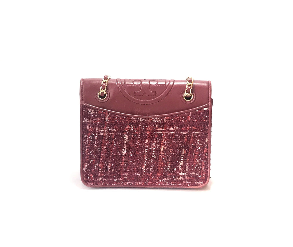 Tory Burch Maroon Fleming Tweed Convertible Shoulder Bag | Pre Loved |
