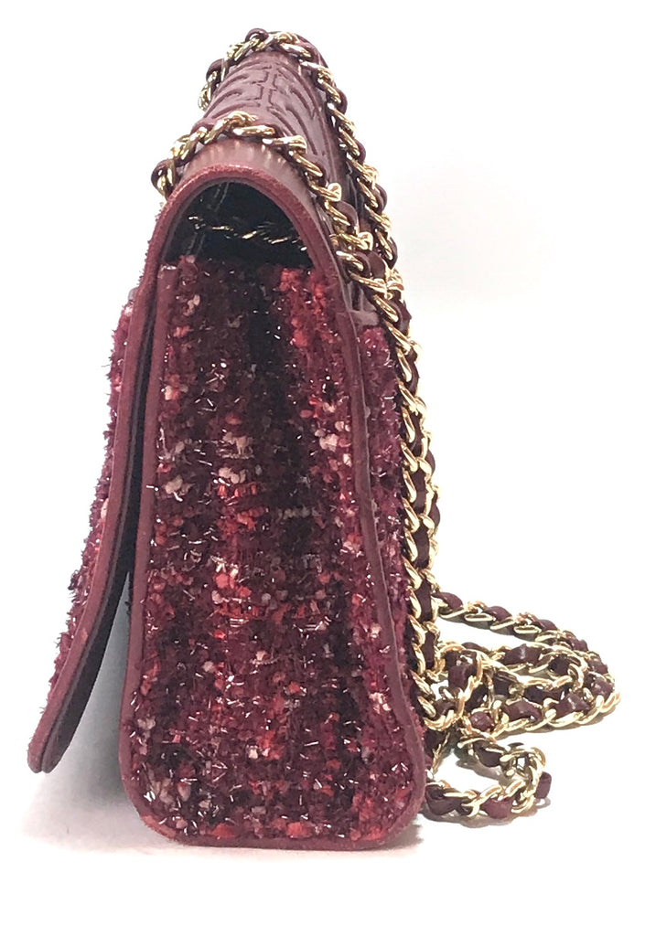 Tory Burch Maroon Fleming Tweed Convertible Shoulder Bag | Pre Loved |