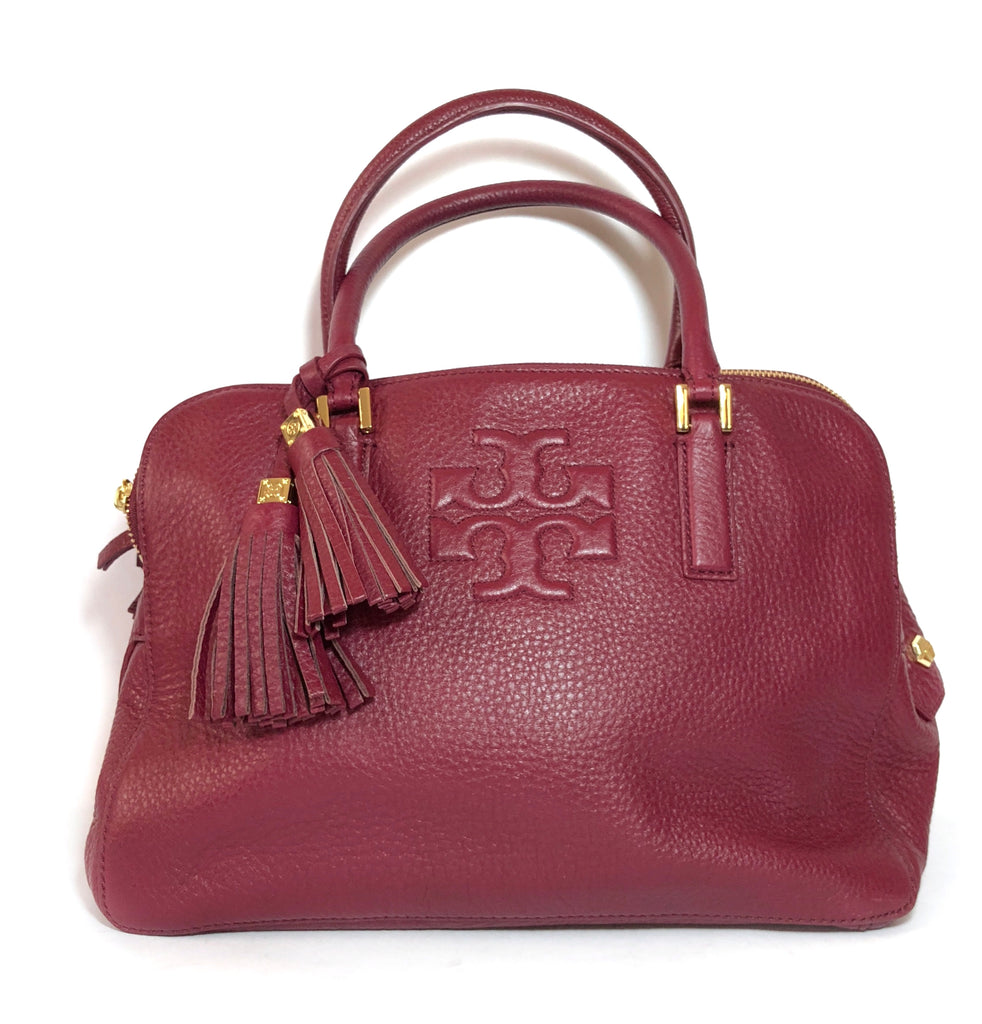 Tory Burch Maroon Pebbled Leather Zip Tote | Gently Used |
