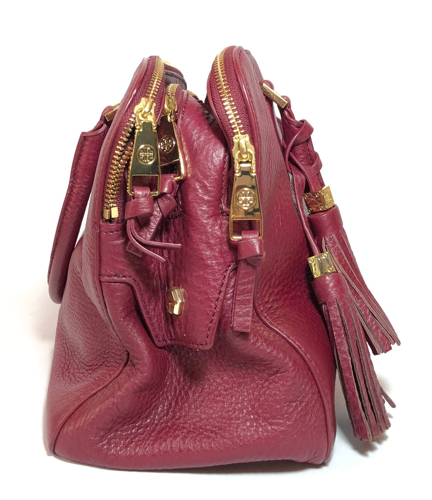 Tory Burch Maroon Pebbled Leather Zip Tote | Gently Used |