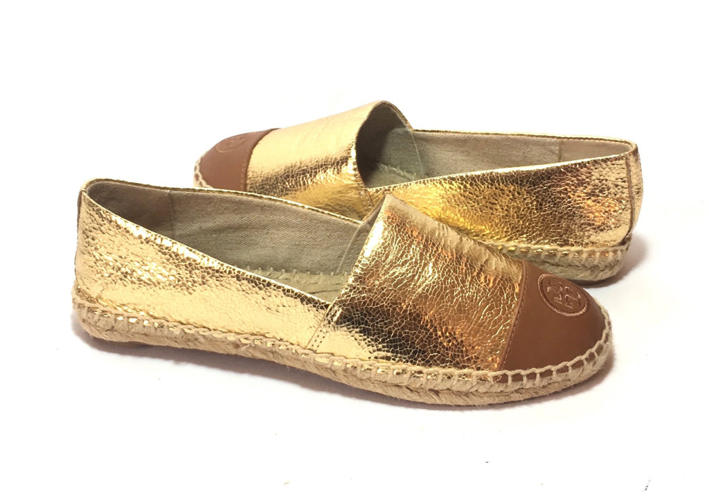 Tory Burch Gold & Tan Leather Espadrilles | Brand New |