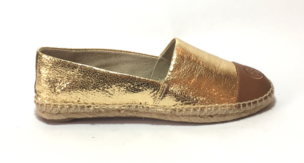 Tory Burch Gold & Tan Leather Espadrilles | Brand New |