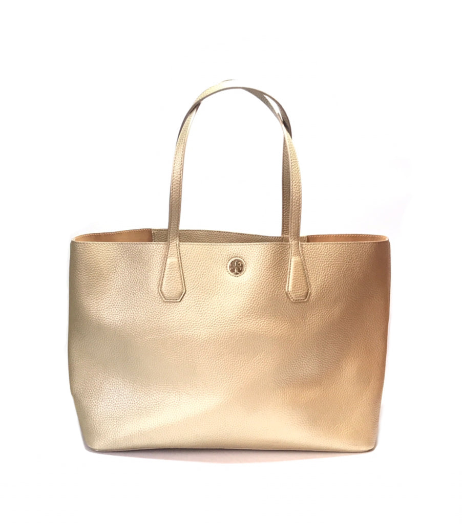 Tory Burch PERRY Gold Soft Leather Shopping Tote | Gently Used |