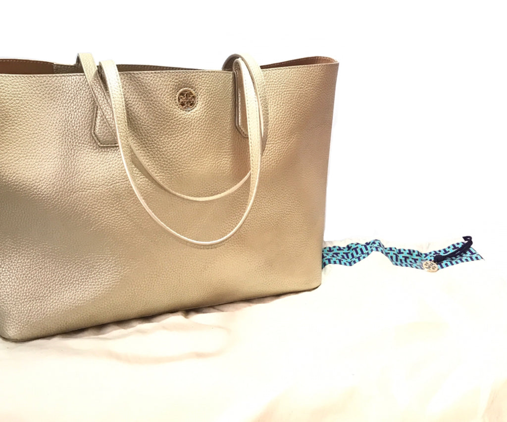 Tory Burch PERRY Gold Soft Leather Shopping Tote | Gently Used |