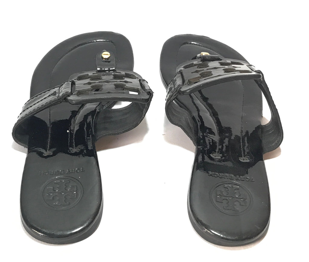 Tory Burch Patent Leather Square Miller Thong Sandals | Pre Loved |