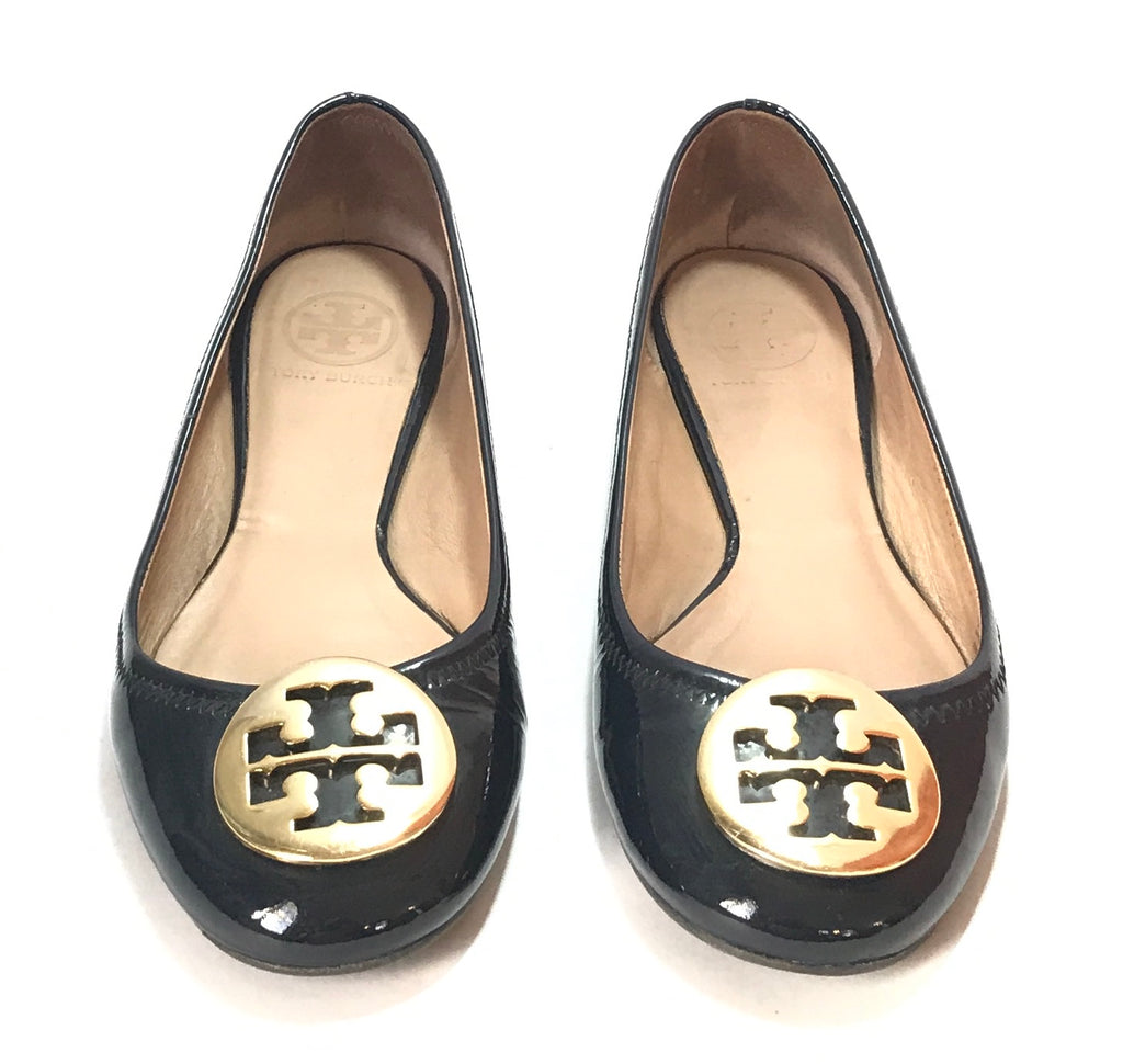 Tory Burch 'Reva' Navy Patent Ballet Flats | Pre Loved |