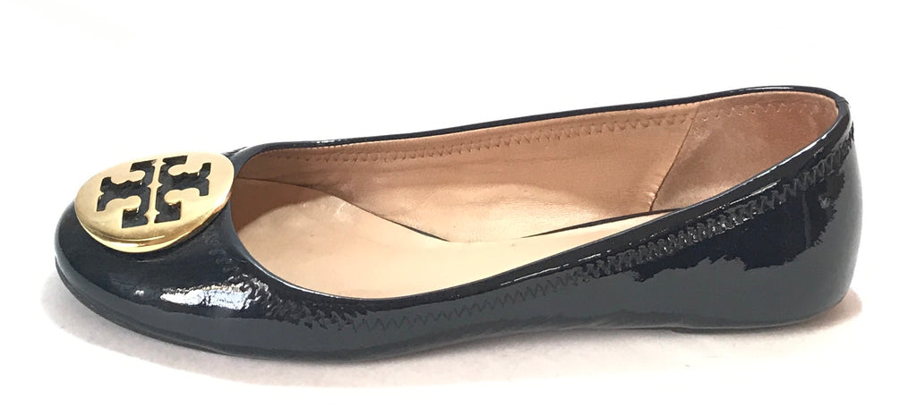 Tory Burch 'Reva' Navy Patent Ballet Flats | Pre Loved |