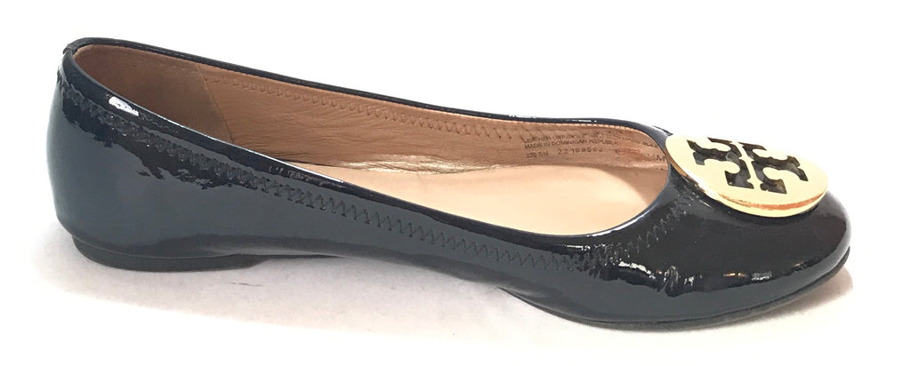 Tory Burch 'Reva' Navy Patent Ballet Flats | Pre Loved |