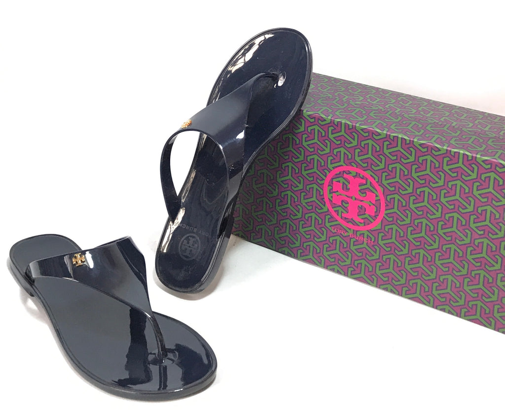 Tory Burch Navy Jelly 'Speer Flat Thong' Sandals | Brand New |