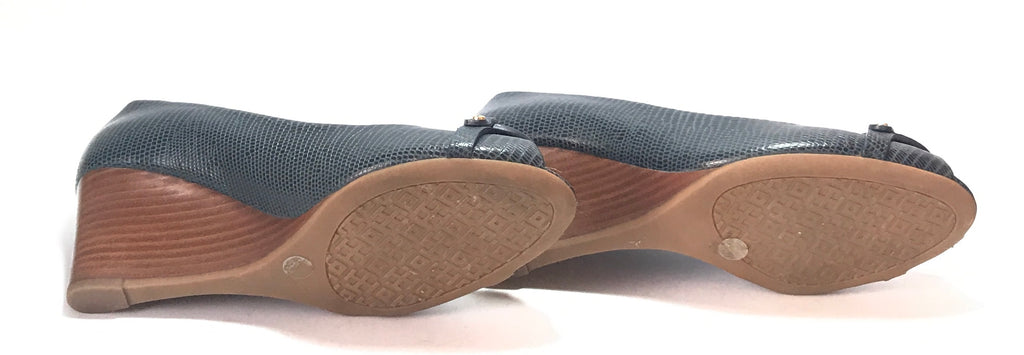 Tory Burch Navy Mini Miller Peep Toe Wedges Like New Secret Stash
