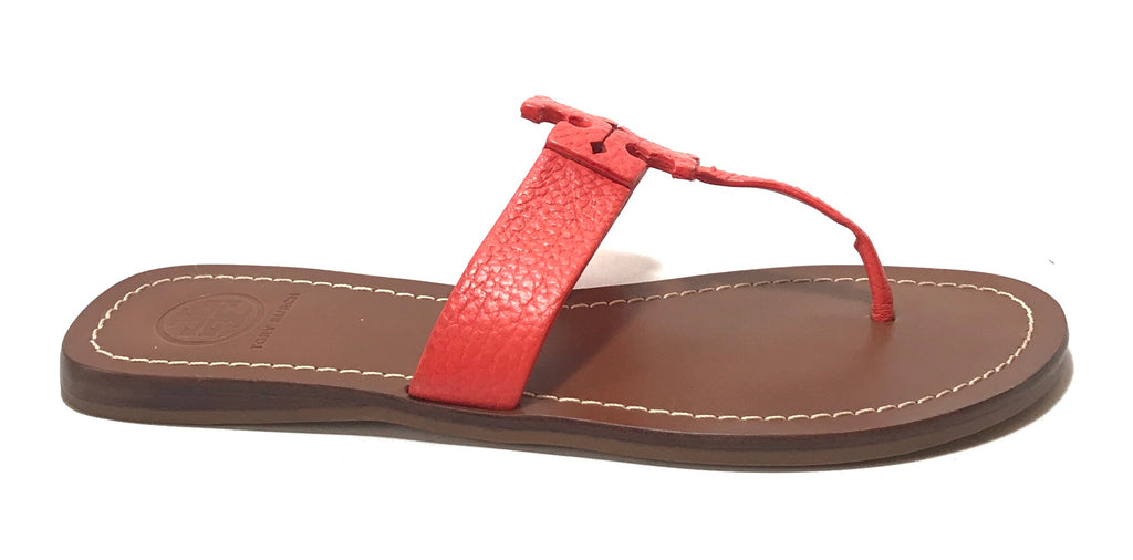Tory Burch MOORE Orange Pebbled Leather Sandals | Gently Used |