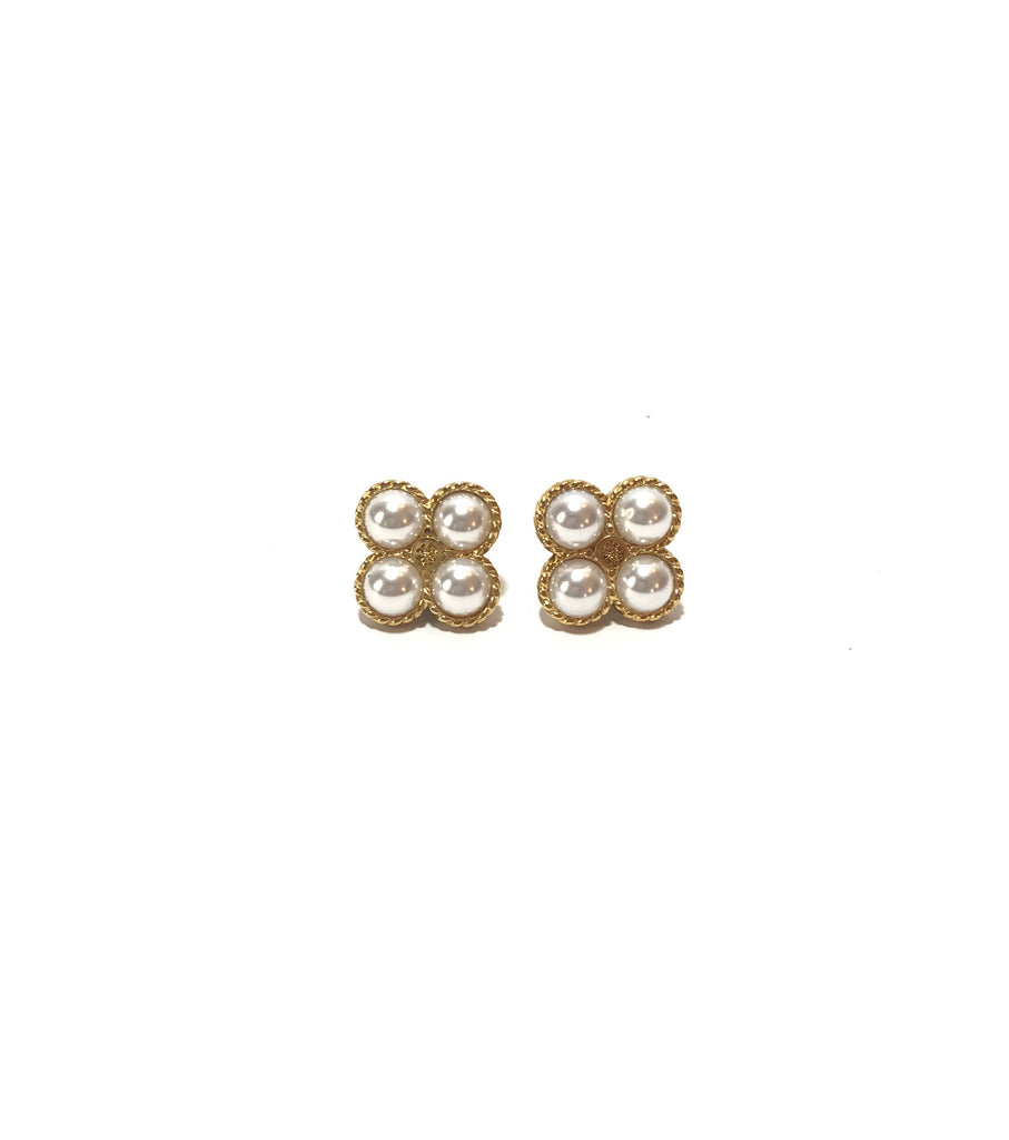 Tory Burch ROPE CLOVER Pearl Stud Earrings | Gently Used |