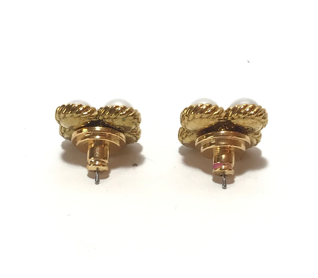 Tory Burch ROPE CLOVER Pearl Stud Earrings | Gently Used |