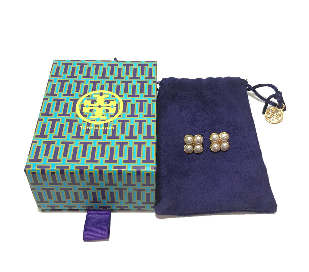 Tory Burch ROPE CLOVER Pearl Stud Earrings | Gently Used |