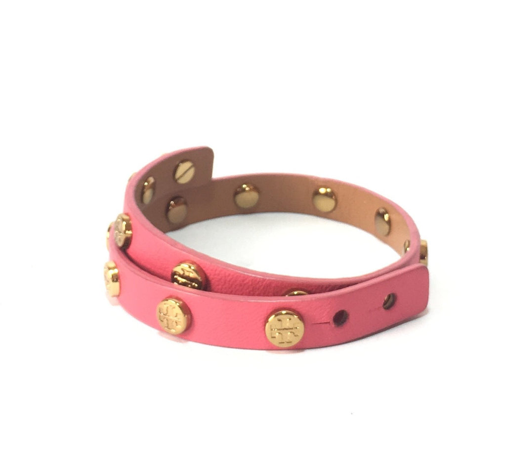 Tory Burch Pink Leather Wraparound Logo Bracelet | Gently Used |