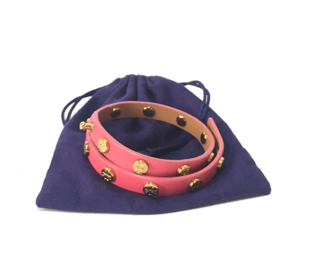 Tory Burch Pink Leather Wraparound Logo Bracelet | Gently Used |