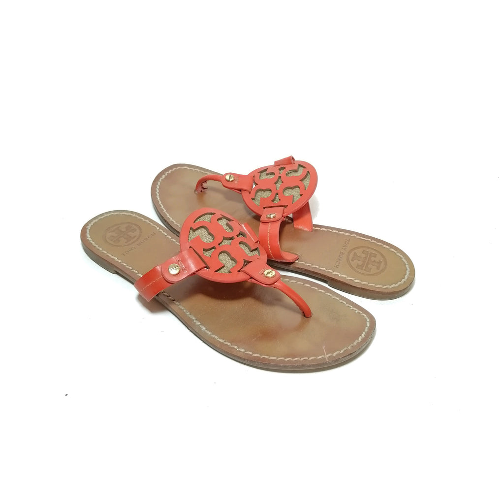 Tory Burch Orange Miller Burlap Sandals | Pre Loved |