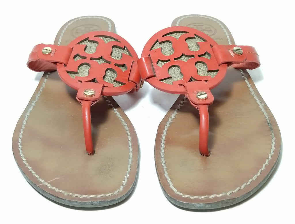 Tory Burch Orange Miller Burlap Sandals | Pre Loved |