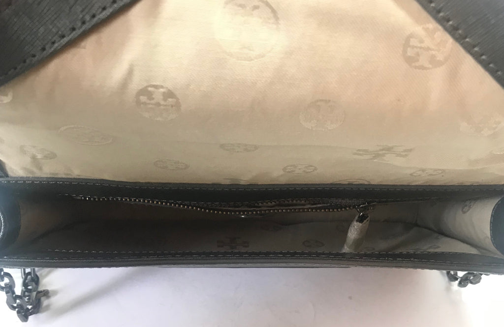 Tory Burch 'Robinson' Gun Metal Leather Shoulder Bag  | Gently Used |