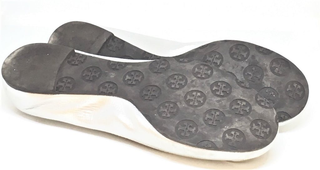 Tory Burch REVA Silver Leather Ballet Flats | Gently Used |