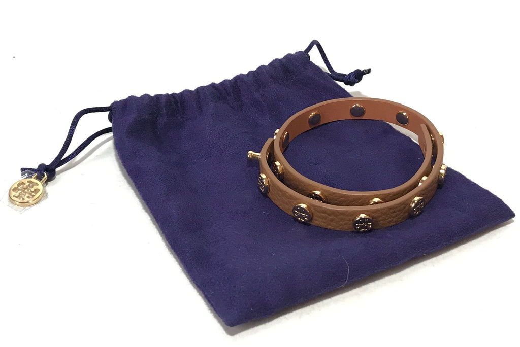 Tory Burch Tan Leather Wraparound Logo Bracelet | Like New |